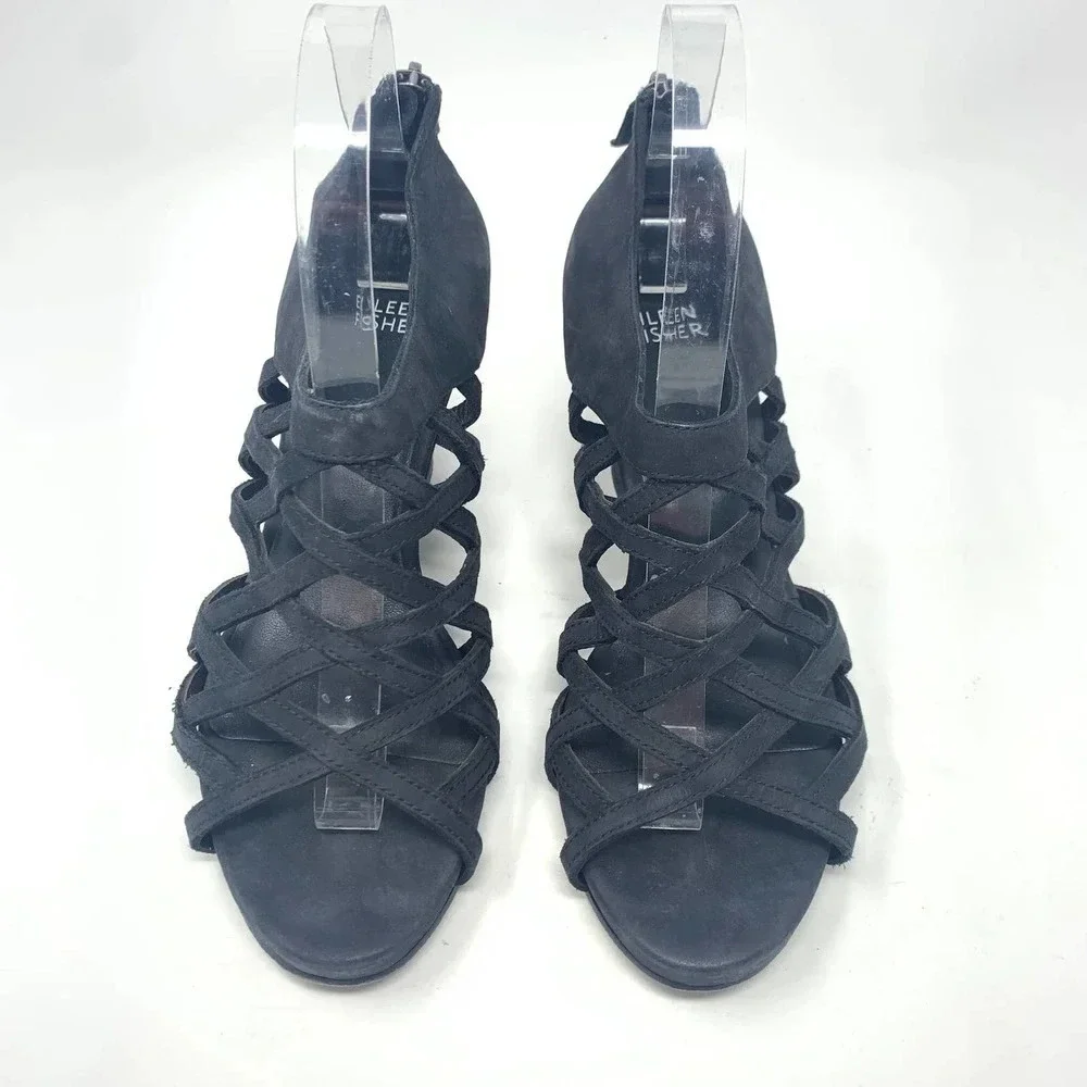 Eileen Fisher Caged Lattice Wedge‎ Sandals Black